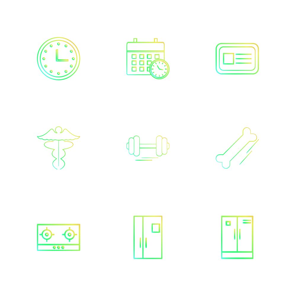 clock , calender , card , casette , gym  dumbell , door , cupboard , bones ,icon, vector, design,  flat,  collection, style, creative,  icons