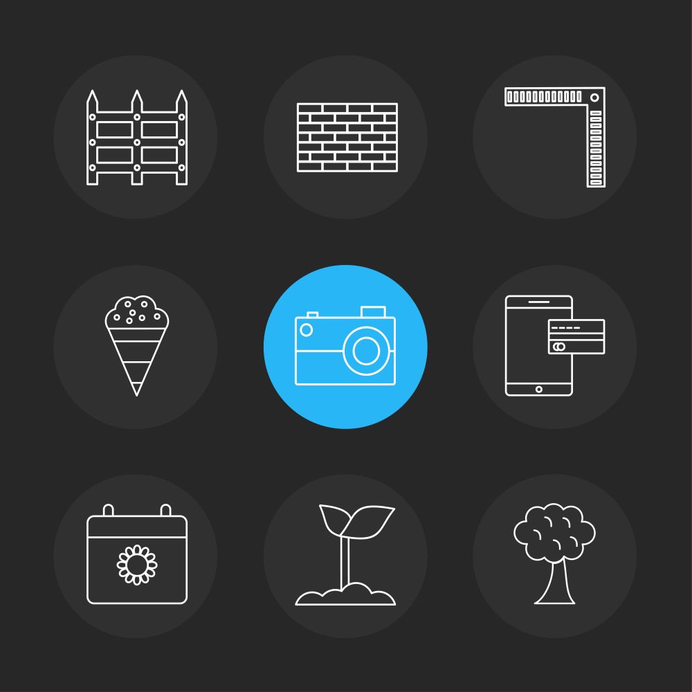 wall , bricks,  plant , tree , camera, mobile , icon, vector, design,  flat,  collection, style, creative,  icons