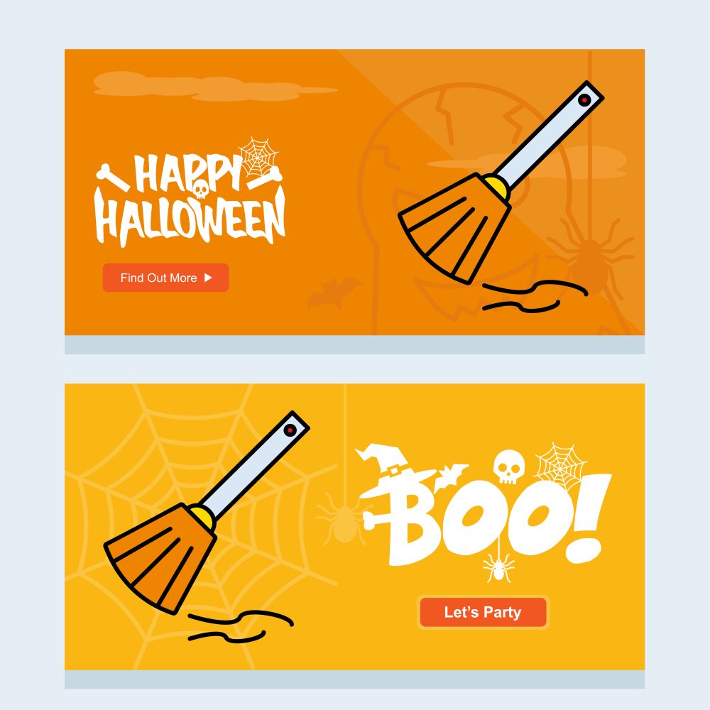 Happy Halloween invitation design with broom vector
