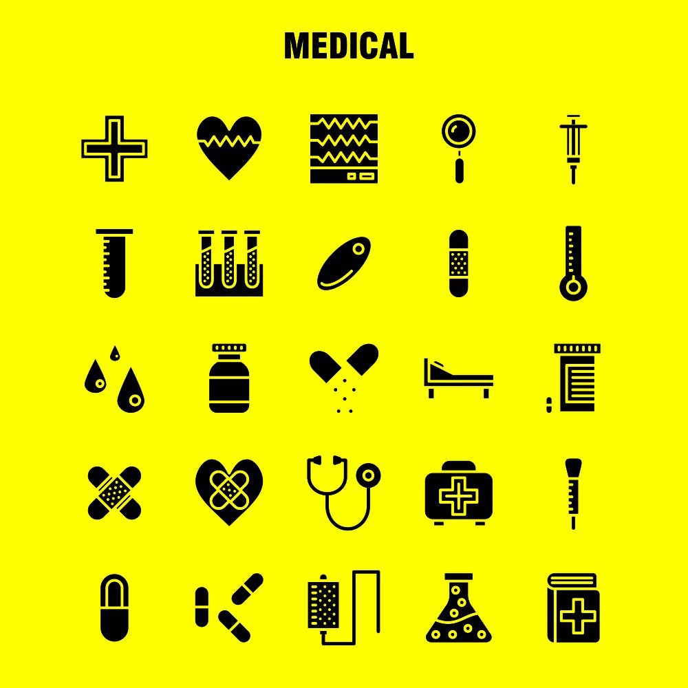 Medical Solid Glyph Icon Pack For Designers And Developers. Icons Of Health, Healthcare, Medical, Bandage, Breakup, Broken Heart, Medical, Vector