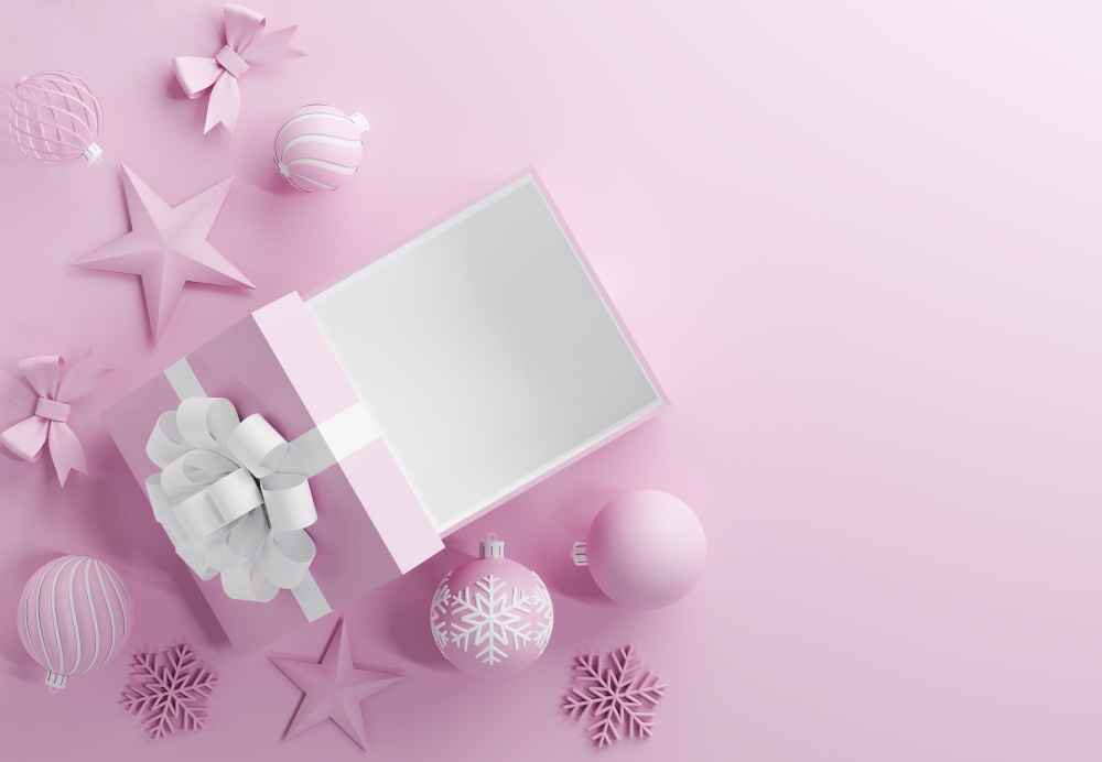 set of object decorative christmas isolated on pink background,3d render