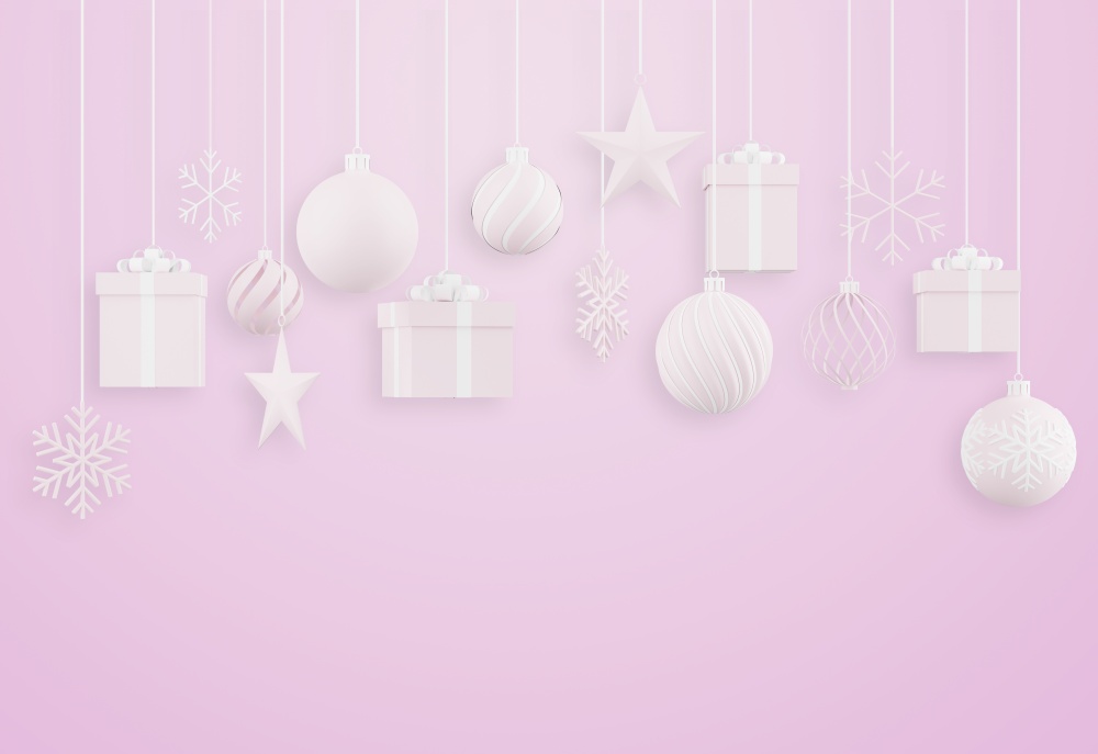 set of object decorative christmas isolated on pink background,3d render