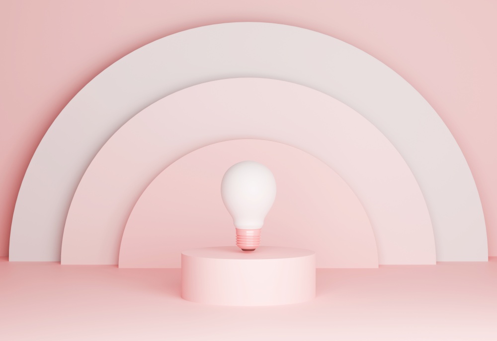 light bulb on podium platform in pastel background.3d render