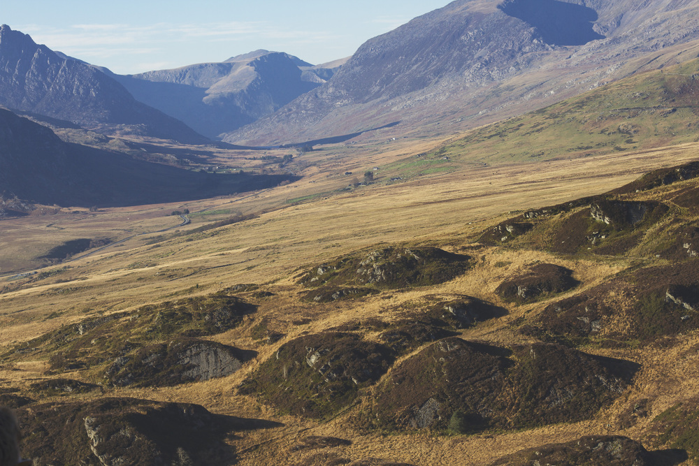 Stunning valley with rocky mountains in scenic Snowdonia National Park,Wales