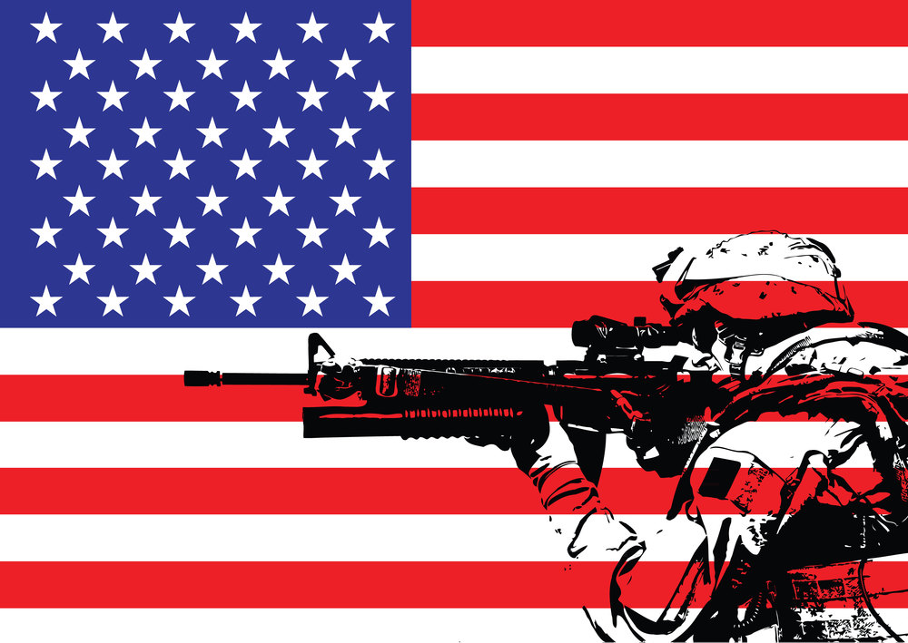 Vector illustration of US marine in front of the USA flag. Vector illustration of US marine