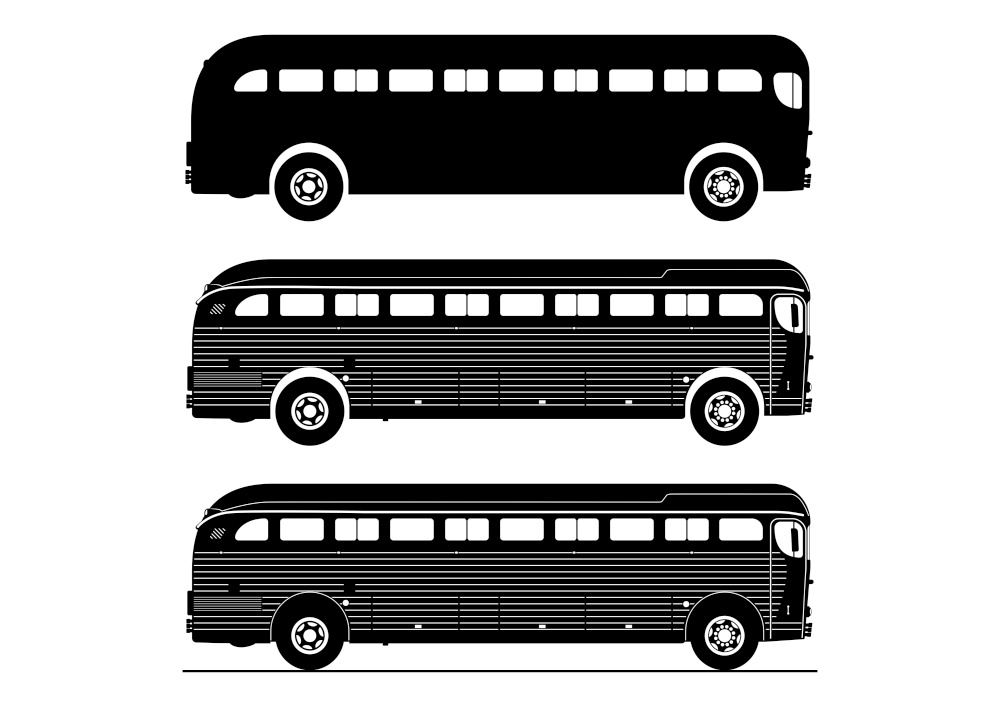 Vintage bus silhouettes. Side view. Flat vector.