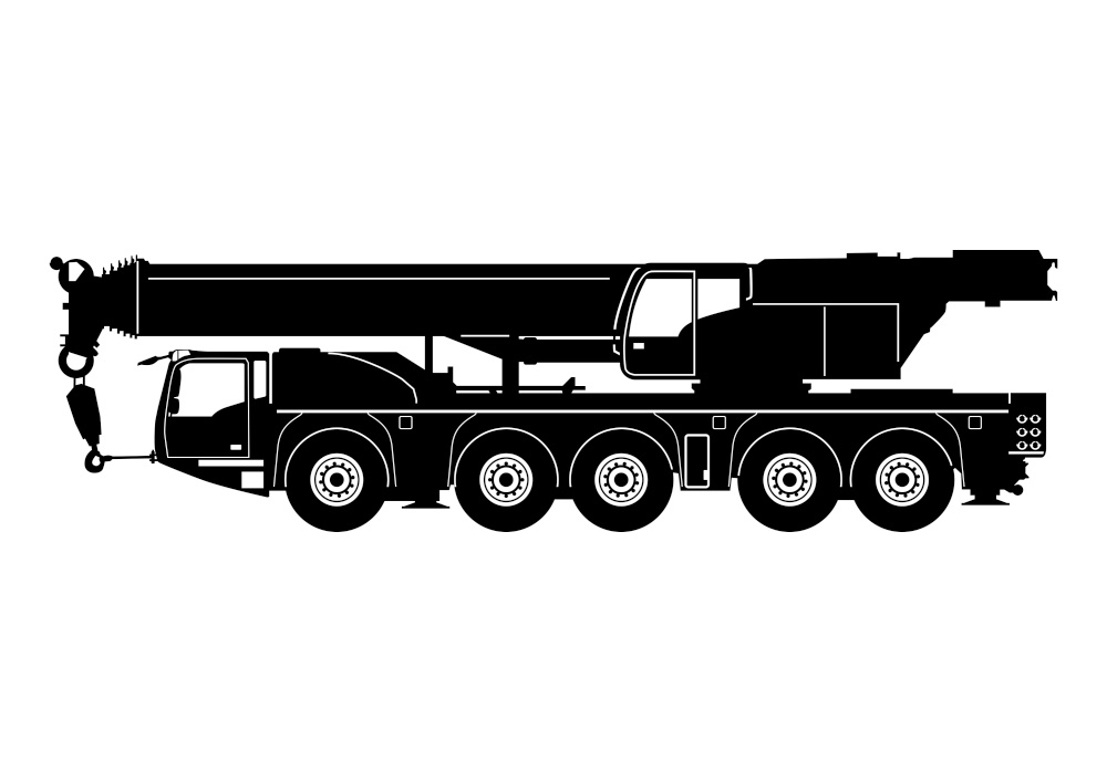 Silhouette of heavy telecsopic mobile crane. Side view. Flat vector.