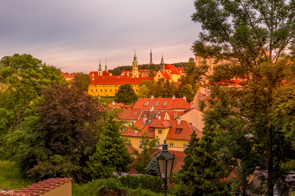 The historic picturesque New World district near Prague Castle at sunset. UNESCO monument, Czech Republic