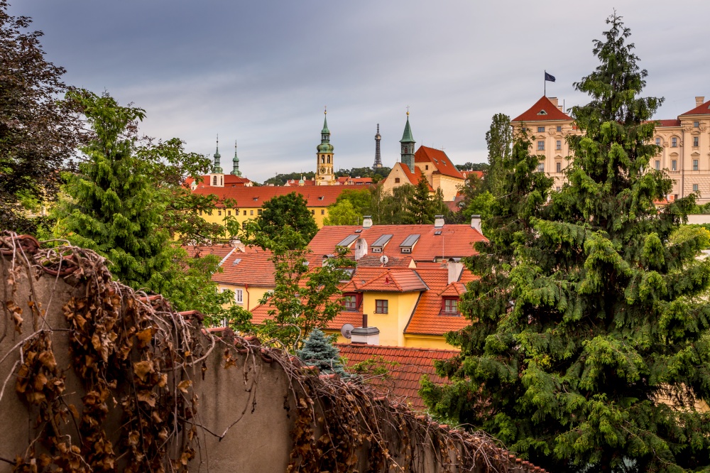 The historic picturesque New World district near Prague Castle at sunset. UNESCO monument, Czech Republic
