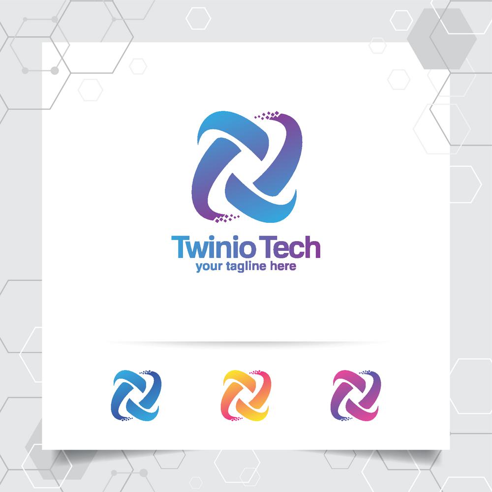 Digital logo letter T design vector with modern colorful pixel for technology, software, studio, app, and business.