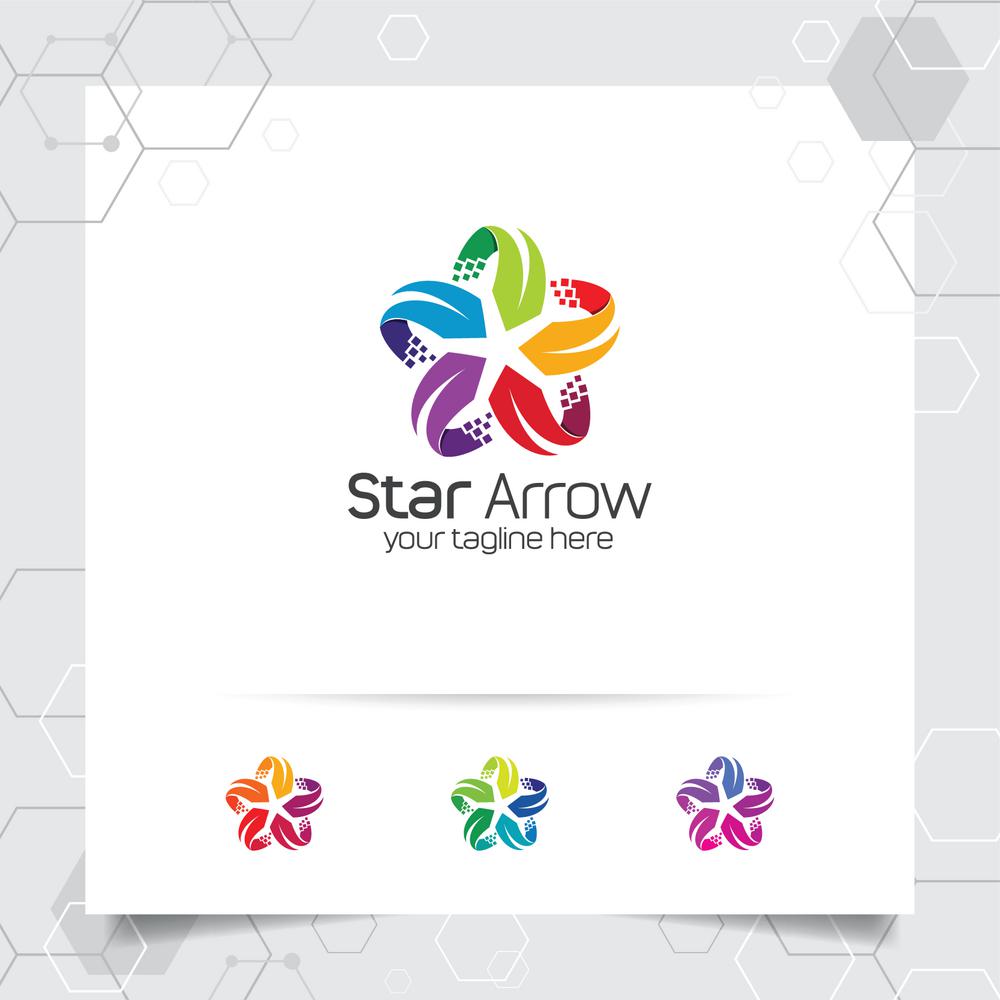 Star logo design concept of arrow symbol element , colorful star vector logo used for printing, studio, and technology.