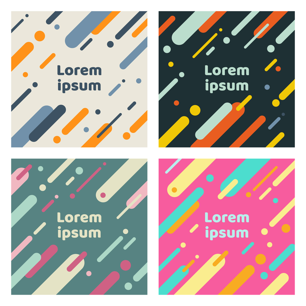 Set of abstract covers with flat geometric rounded lines pattern. Cool colorful backgrounds. You can use for Banners, Placards, Posters, Flyers. Vector illustration