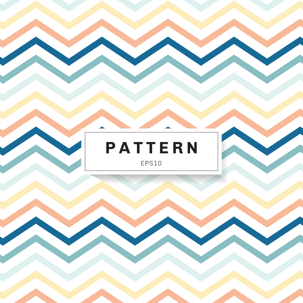 Chevron pattern pastels color on white background. Blue, yellow, pink zig zag. Vector illustration