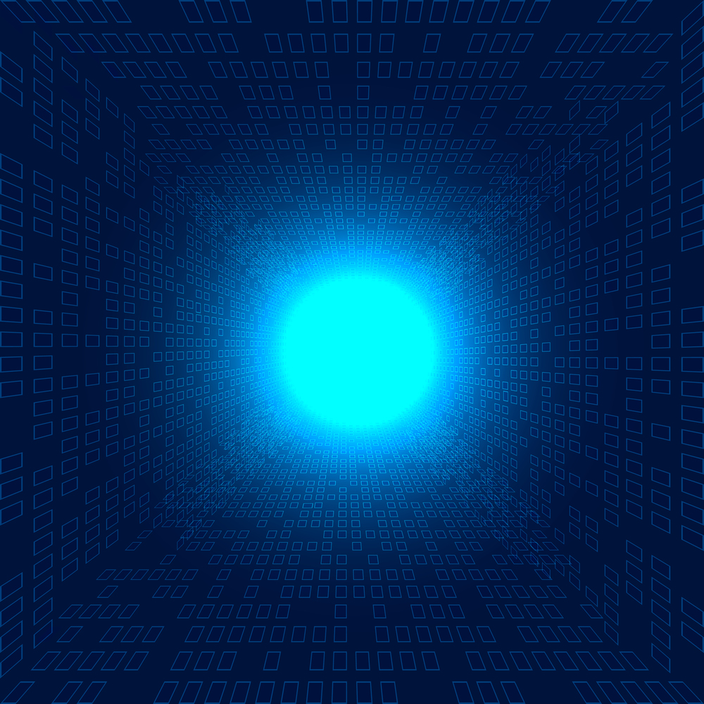 Abstract big data squares pattern futuristic transfer data perspective on blue background with Impact of light explosion technology concept. Vector illustration