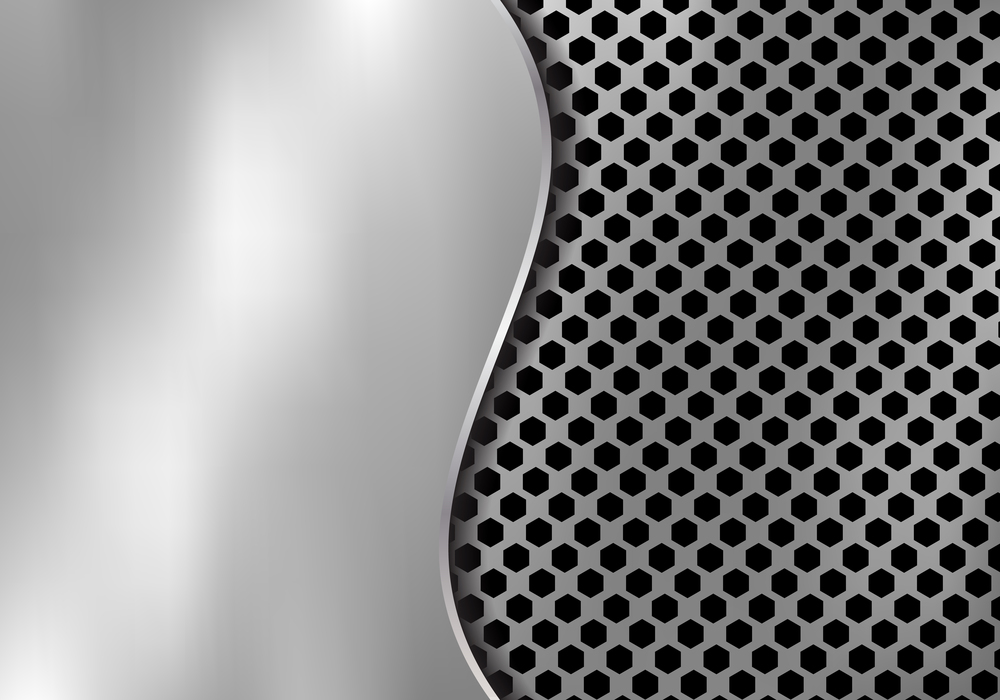 Abstract silver metal background made from hexagon pattern texture with curve sheet iron. Geometric black and white. Vector illustration