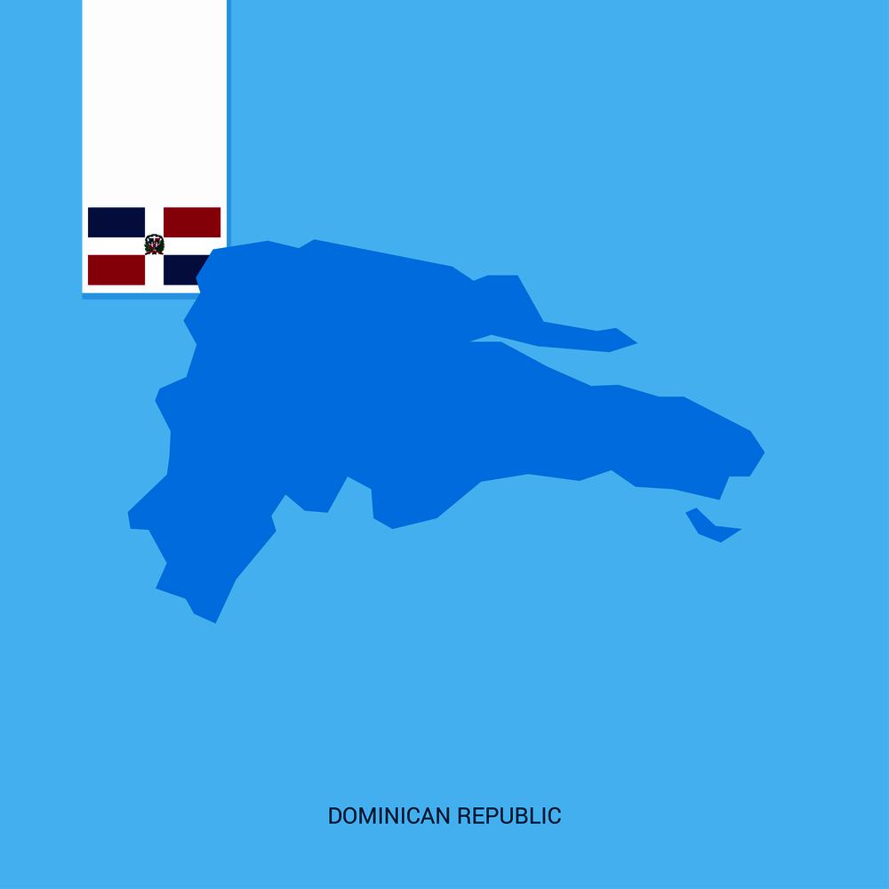 Dominican Republic Country Map with Flag over Blue background. Vector EPS10 Abstract Template background