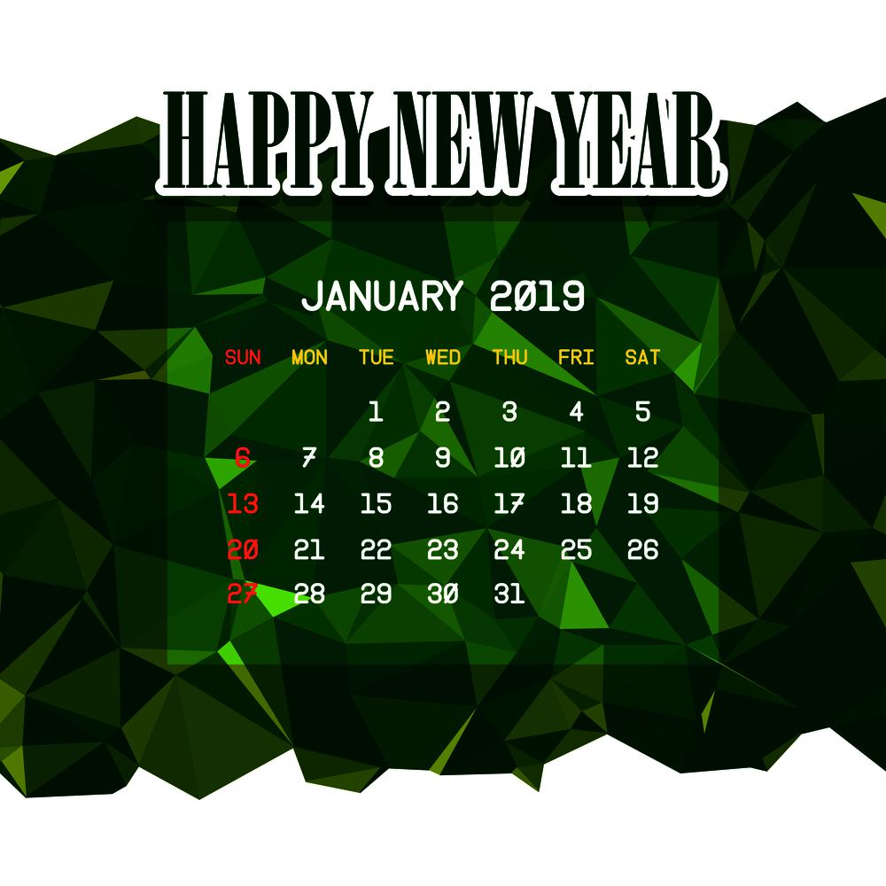 January 2019 Calendar Template. Vector EPS10 Abstract Template background