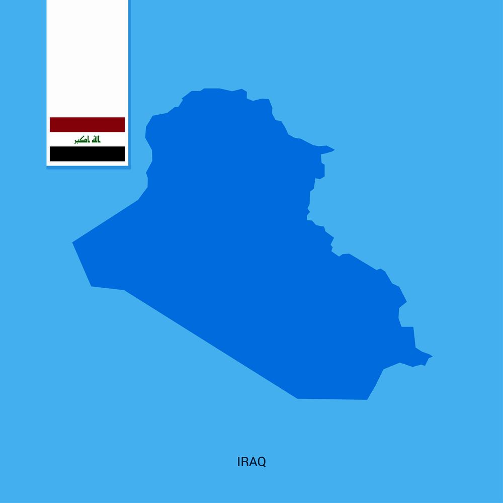 Iraq Country Map with Flag over Blue background. Vector EPS10 Abstract Template background