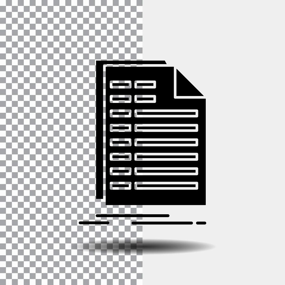 Bill, excel, file, invoice, statement Glyph Icon on Transparent Background. Black Icon. Vector EPS10 Abstract Template background