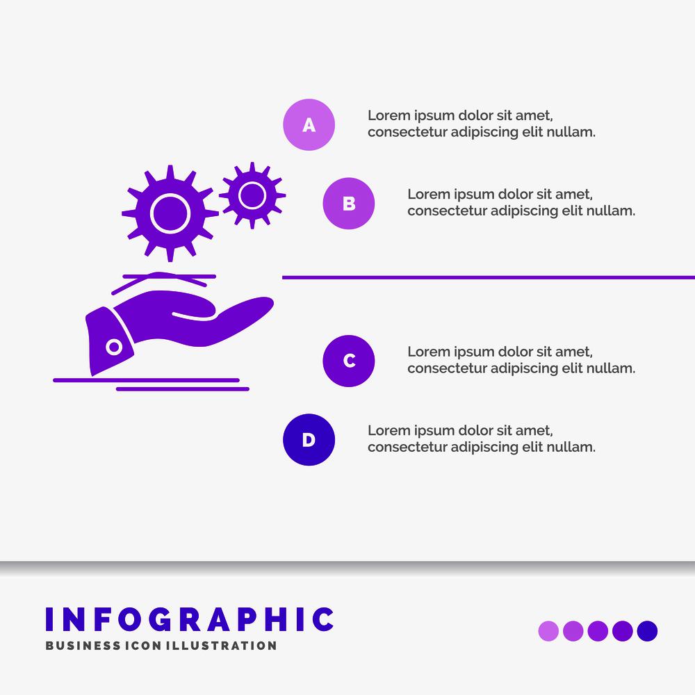 solution, hand, idea, gear, services Infographics Template for Website and Presentation. GLyph Purple icon infographic style vector illustration.. Vector EPS10 Abstract Template background