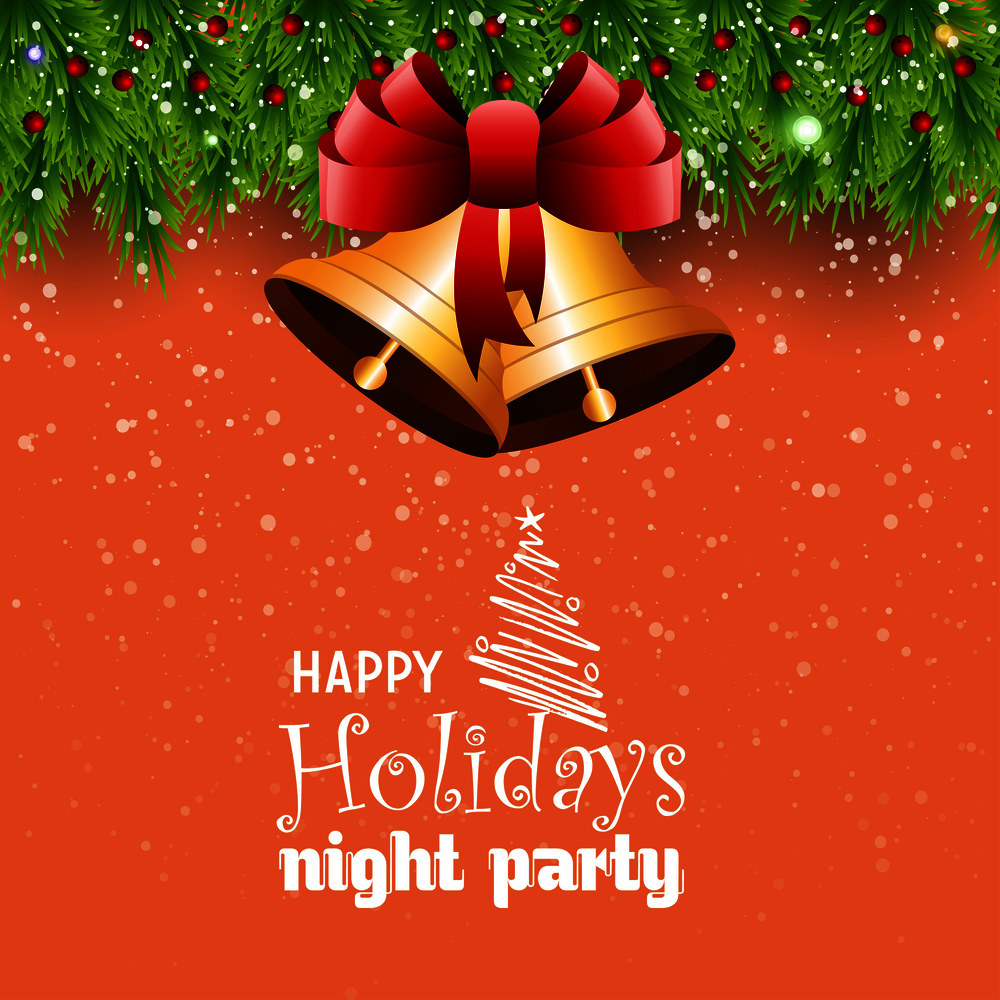 Happy Holiday Night Party Jingle Bell Bokeh Border. Vector EPS10 Abstract Template background
