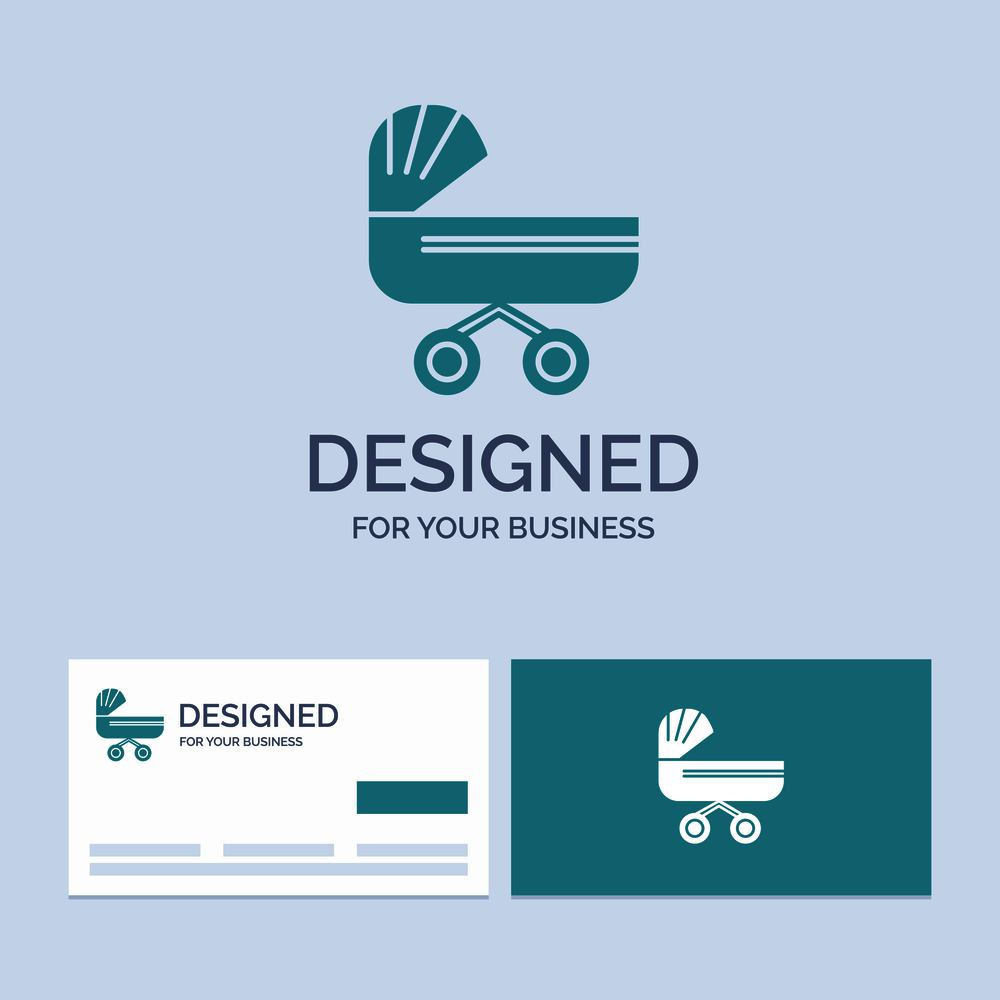 trolly, baby, kids, push, stroller Business Logo Glyph Icon Symbol for your business. Turquoise Business Cards with Brand logo template.. Vector EPS10 Abstract Template background