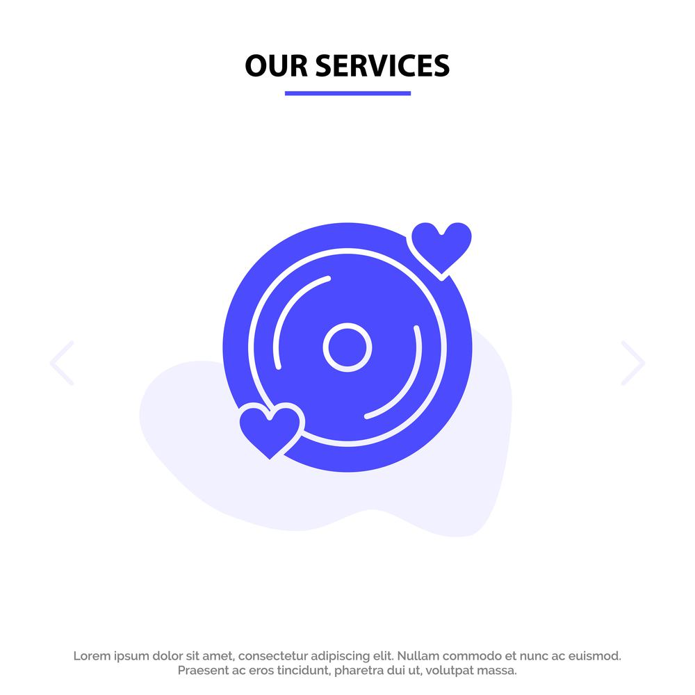 Our Services Disk, Love, Heart, Wedding Solid Glyph Icon Web card Template