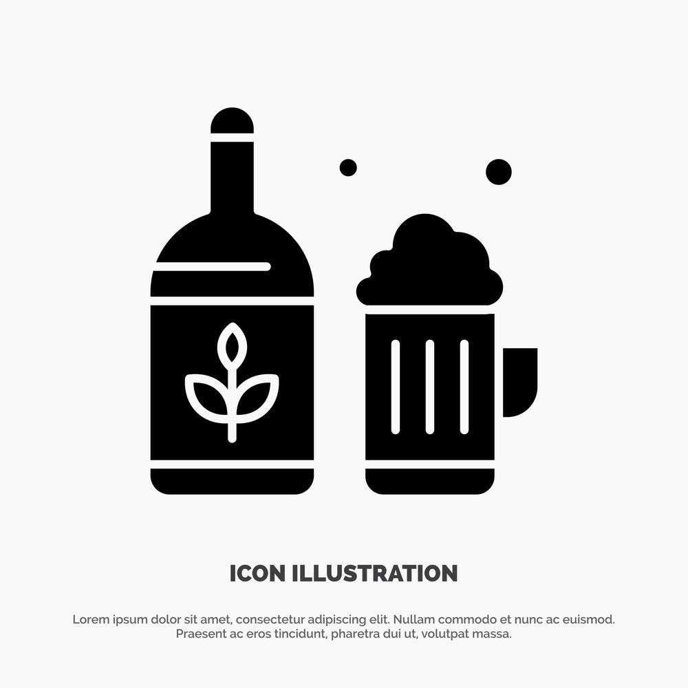 Beer, Bottle, Cup, Ireland solid Glyph Icon vector