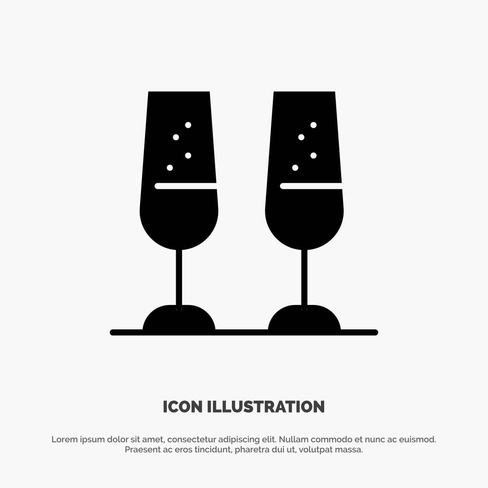 Celebration, Champagne Glasses, Cheers, Toasting solid Glyph Icon vector