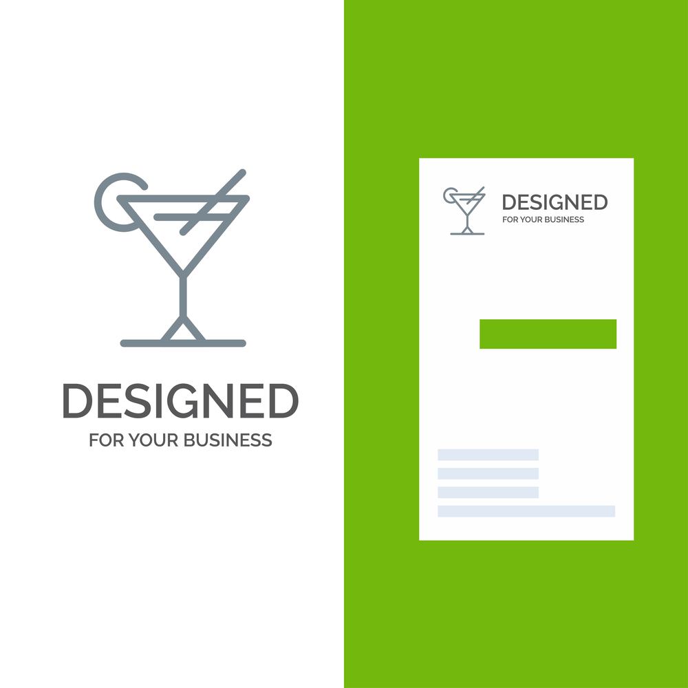 Cocktail, Juice, Lemon Grey Logo Design and Business Card Template