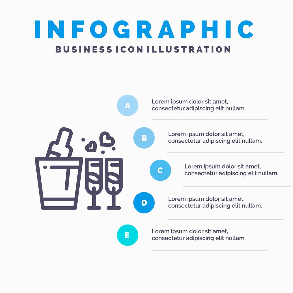 Bottle, Glass, Love, Wedding Line icon with 5 steps presentation infographics Background