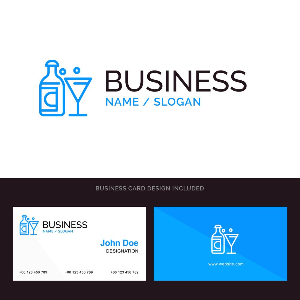 Wine, Glass, Bottle, Easter Blue Business logo and Business Card Template. Front and Back Design