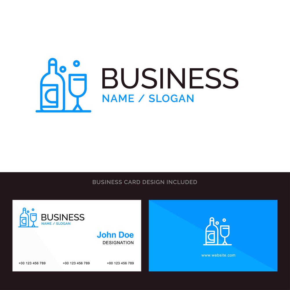 Bottle, Glass, Ireland Blue Business logo and Business Card Template. Front and Back Design