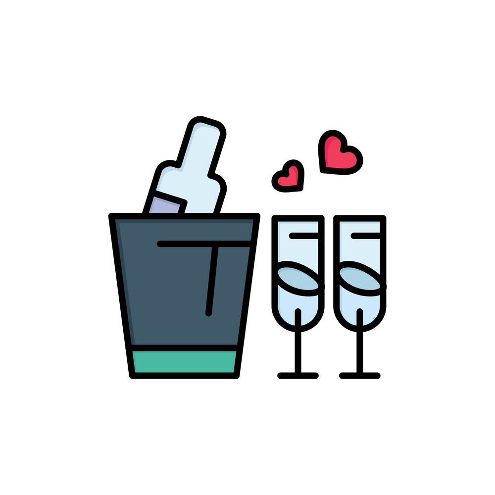 Bottle, Glass, Love, Wedding  Flat Color Icon. Vector icon banner Template