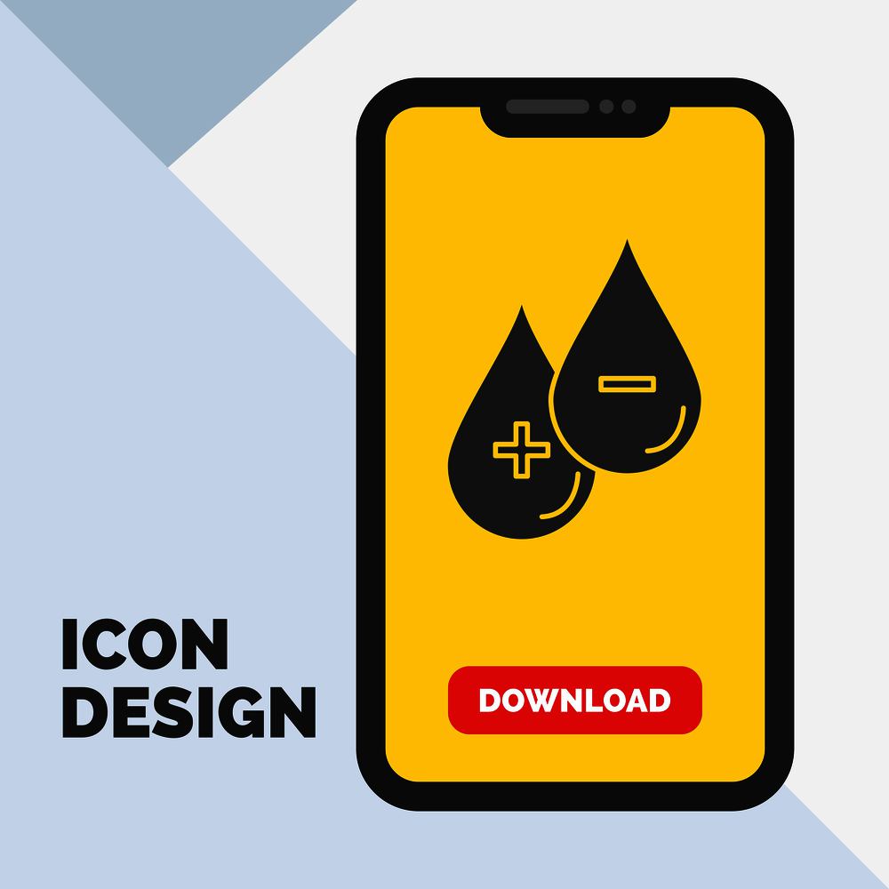 blood, drop, liquid, Plus, Minus Glyph Icon in Mobile for Download Page. Yellow Background. Vector EPS10 Abstract Template background