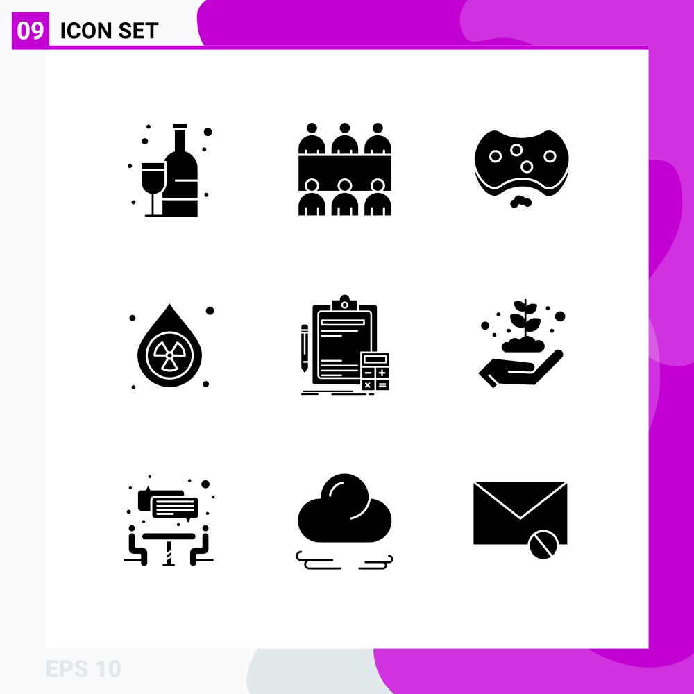 Modern Set of 9 Solid Glyphs Pictograph of banking, pollution, health, environment, clean Editable Vector Design Elements