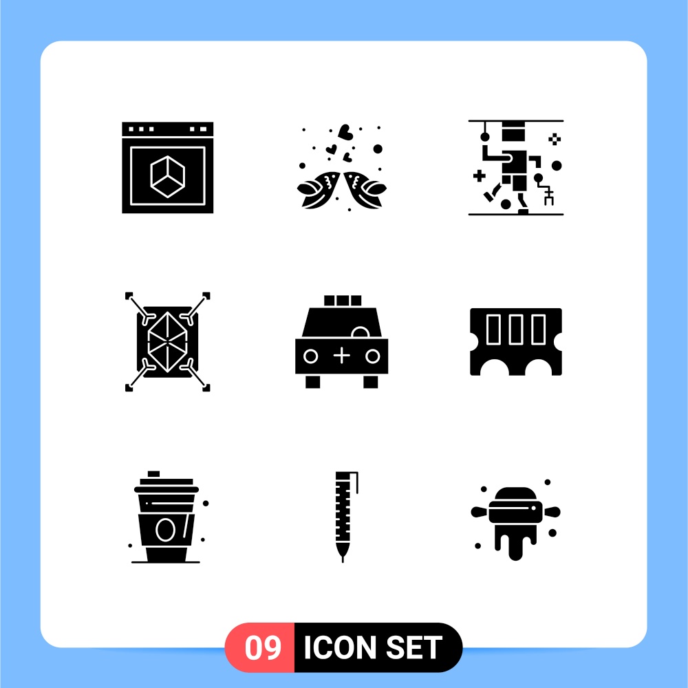 Universal Icon Symbols Group of 9 Modern Solid Glyphs of structure, prototyping, love, object, injury Editable Vector Design Elements