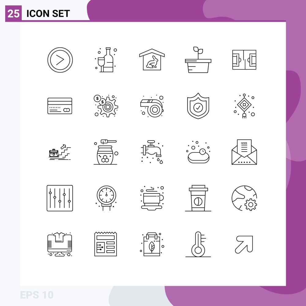 User Interface Pack of 25 Basic Lines of sports, football, house, summer, nature Editable Vector Design Elements
