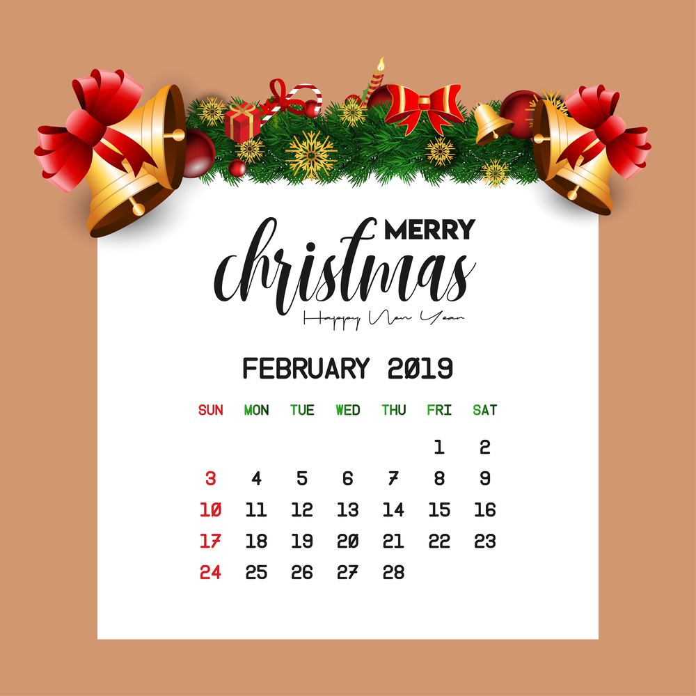February 2019 Calendar Template. Vector EPS10 Abstract Template background