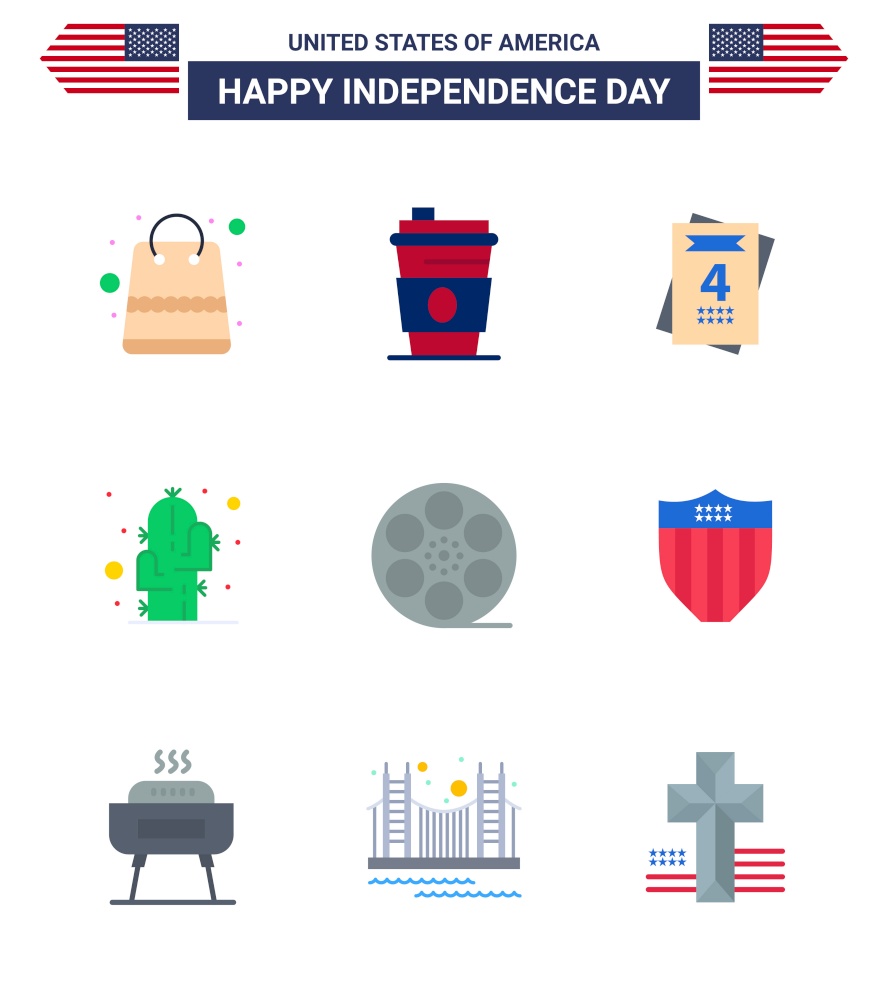 Big Pack of 9 USA Happy Independence Day USA Vector Flats and Editable Symbols of video; movis; invitation; desert; flower Editable USA Day Vector Design Elements