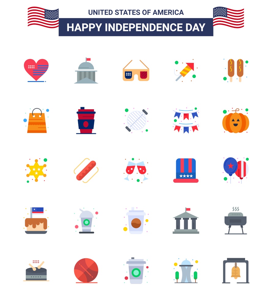 25 Flat Signs for USA Independence Day corn dog; festival; irish; religion; usa Editable USA Day Vector Design Elements