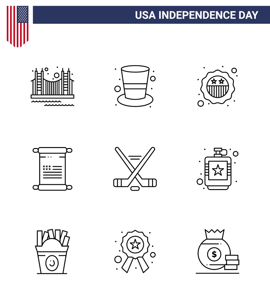 9 Creative USA Icons Modern Independence Signs and 4th July Symbols of usa; text; hat; scroll; badge Editable USA Day Vector Design Elements