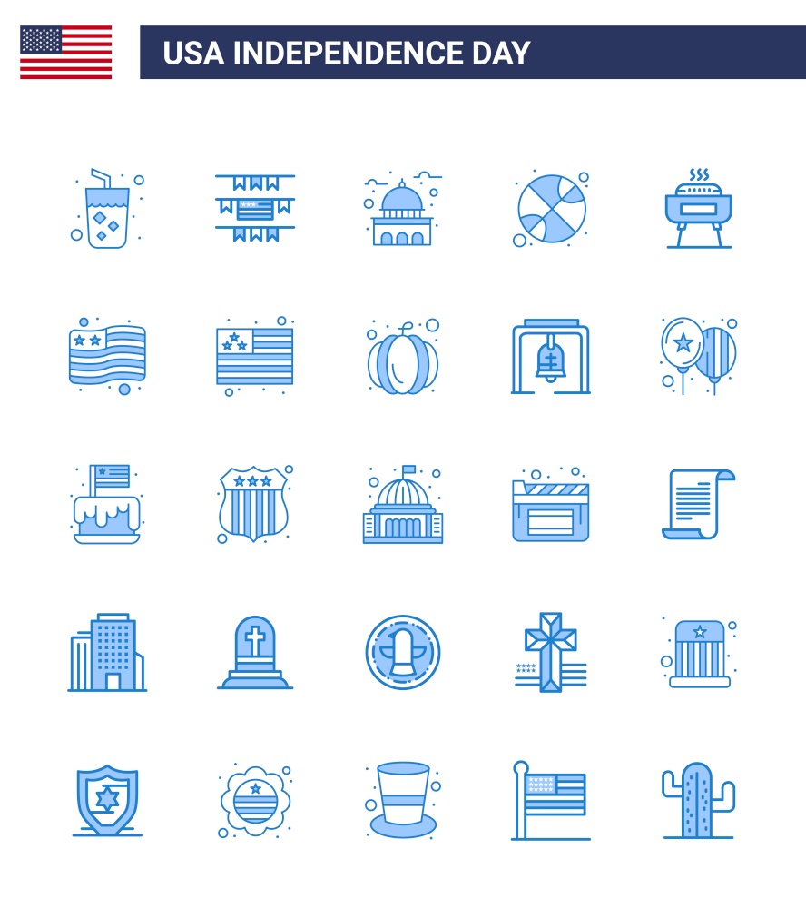 Happy Independence Day USA Pack of 25 Creative Blues of celebration; day; house; sports; basketball Editable USA Day Vector Design Elements