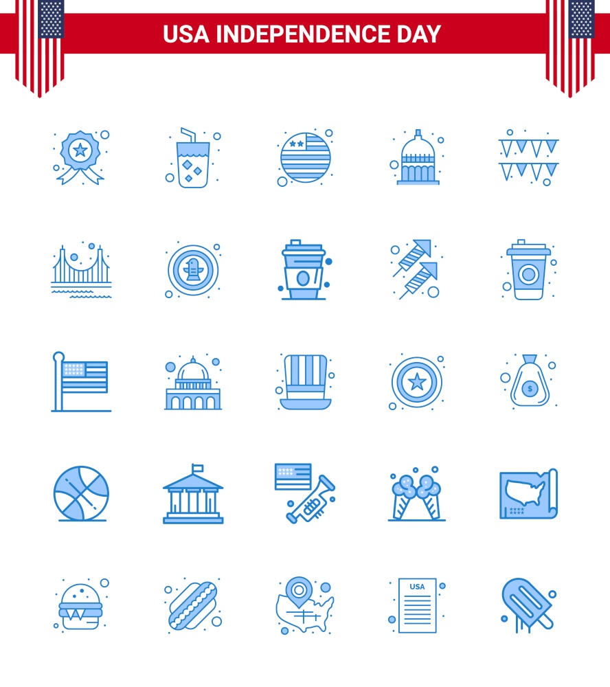 Pack of 25 USA Independence Day Celebration Blues Signs and 4th July Symbols such as paper; festival; country; usa; indianapolis Editable USA Day Vector Design Elements