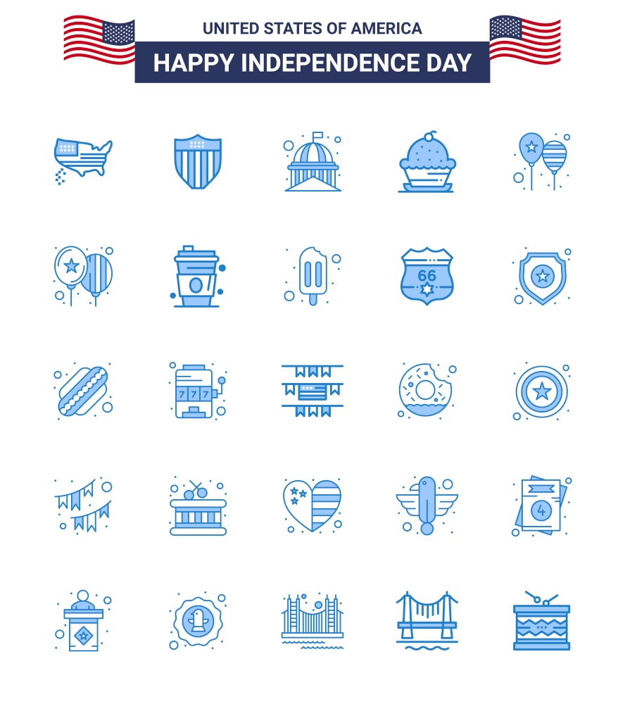 Editable Vector Blue Pack of USA Day 25 Simple Blues of thanksgiving; muffin; building; dessert; white Editable USA Day Vector Design Elements
