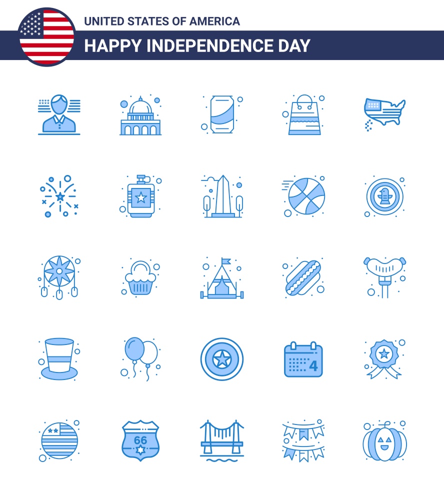 25 USA Blue Signs Independence Day Celebration Symbols of thanksgiving; american; can; shop; money Editable USA Day Vector Design Elements