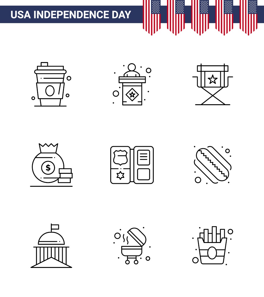 Happy Independence Day 9 Lines Icon Pack for Web and Print book; money; chair; bag; television Editable USA Day Vector Design Elements