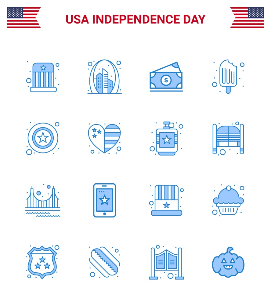 Set of 16 USA Day Icons American Symbols Independence Day Signs for men; food; usa; cream; usa Editable USA Day Vector Design Elements