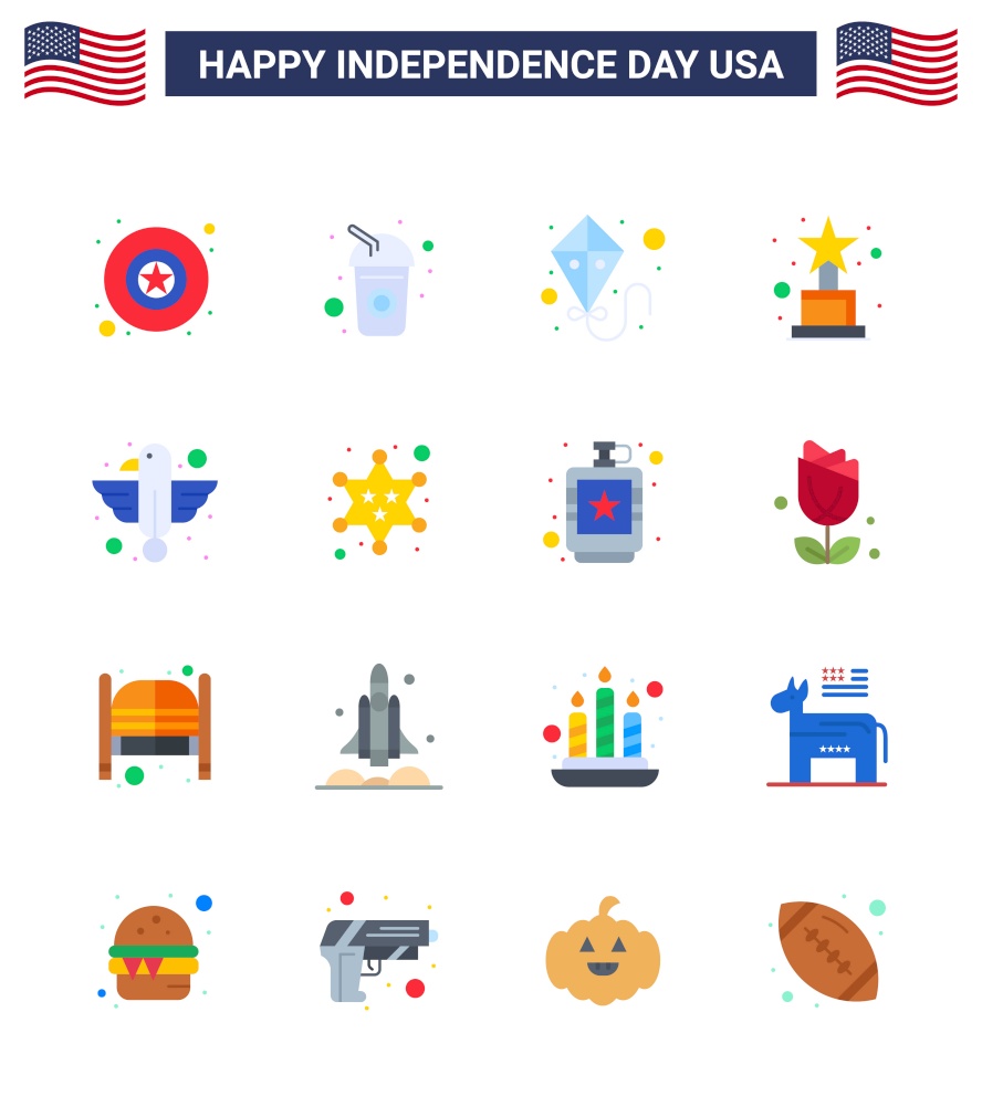 Happy Independence Day 16 Flats Icon Pack for Web and Print state; bird; summer; animal; trophy Editable USA Day Vector Design Elements