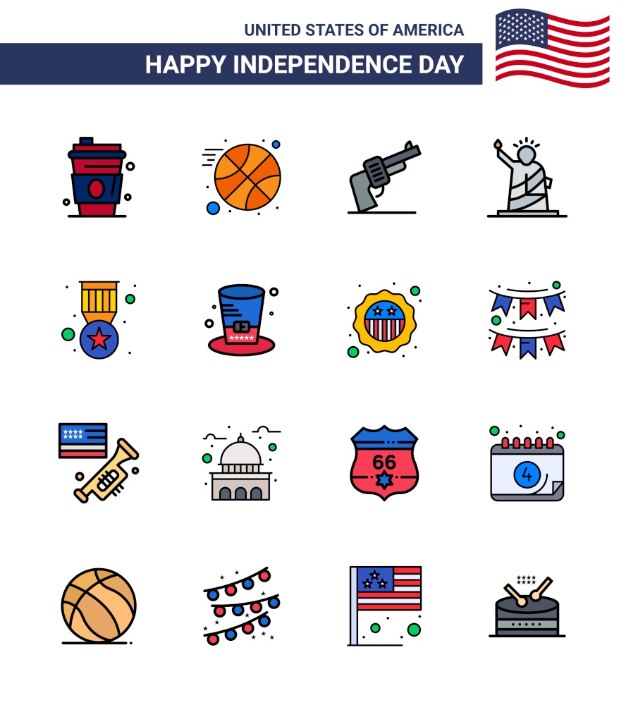 Stock Vector Icon Pack of American Day 16 Line Signs and Symbols for badge; usa; hand; statue; liberty Editable USA Day Vector Design Elements